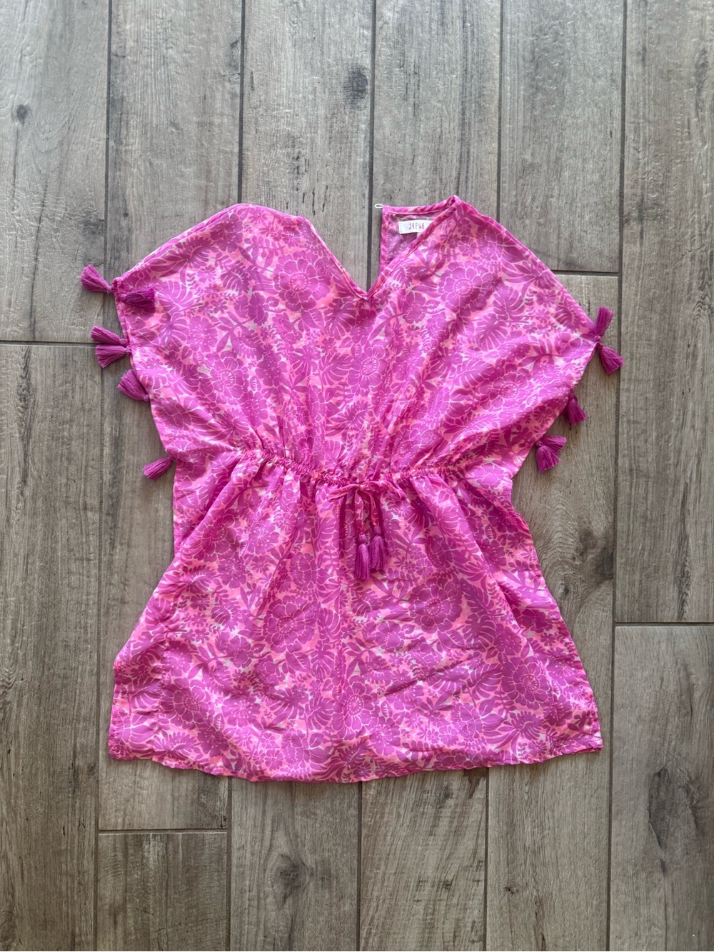 Girls' Pink Floral One-Piece Cover-Up with Tassel Tie